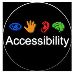Poster: the word "Accessibility" with images of an Eye, A Hand, An Ear and A Brain.